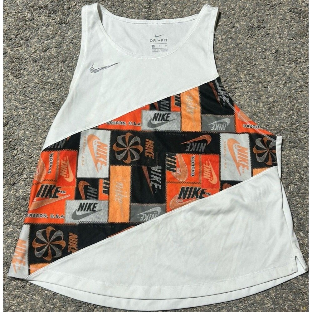 Nike Dri-FIT Graphic Running Tank Top Women's Small White Orange Oregon Beavers